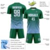 Custom Kelly Green White-Light Blue Gradient Pinstripe Sublimation Soccer Uniform Jersey