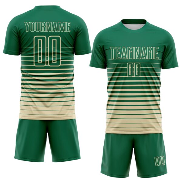 Custom Kelly Green Cream Gradient Pinstripe Sublimation Soccer Uniform Jersey