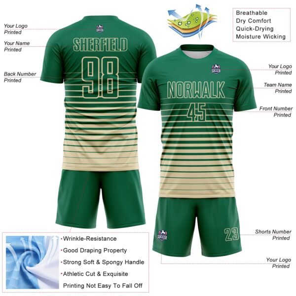 Custom Kelly Green Cream Gradient Pinstripe Sublimation Soccer Uniform Jersey