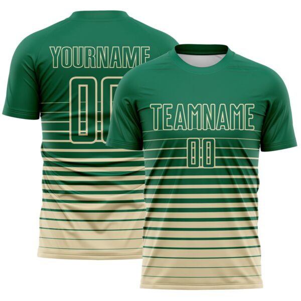 Custom Kelly Green Cream Gradient Pinstripe Sublimation Soccer Uniform Jersey