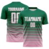 Custom Kelly Green White-Light Pink Gradient Pinstripe Sublimation Soccer Uniform Jersey