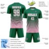 Custom Kelly Green White-Light Pink Gradient Pinstripe Sublimation Soccer Uniform Jersey