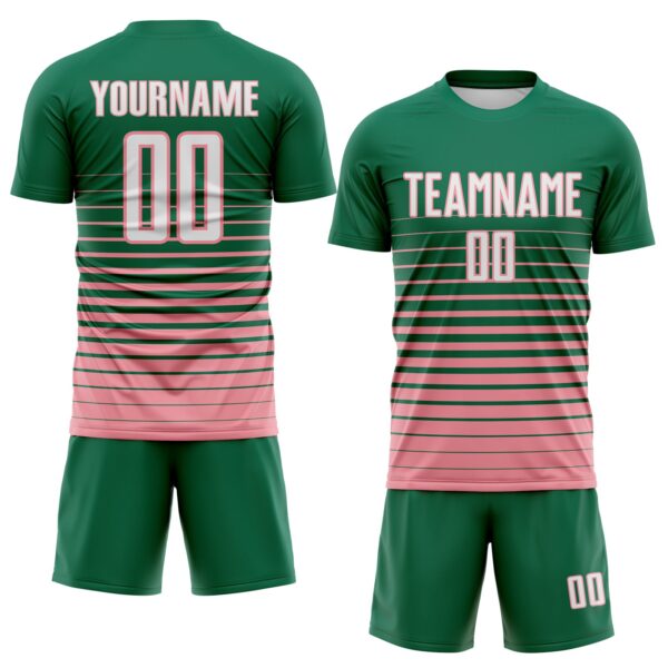 Custom Kelly Green White-Medium Pink Gradient Pinstripe Sublimation Soccer Uniform Jersey