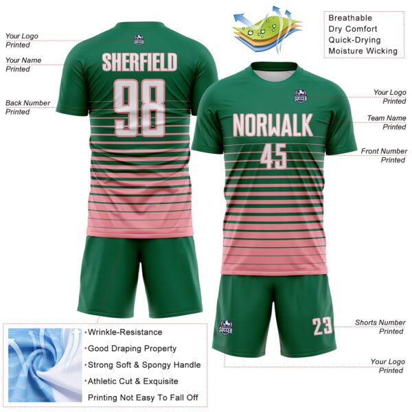 Custom Kelly Green White-Medium Pink Gradient Pinstripe Sublimation Soccer Uniform Jersey