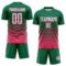 Custom Kelly Green White-Neon Pink Gradient Pinstripe Sublimation Soccer Uniform Jersey