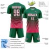Custom Kelly Green White-Neon Pink Gradient Pinstripe Sublimation Soccer Uniform Jersey
