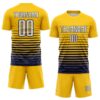 Custom Yellow White-Navy Gradient Pinstripe Sublimation Soccer Uniform Jersey