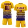 Custom Yellow Dark Purple-Orange Gradient Pinstripe Sublimation Soccer Uniform Jersey