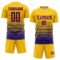 Custom Yellow Dark Purple-Orange Gradient Pinstripe Sublimation Soccer Uniform Jersey