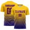 Custom Yellow Dark Purple-Orange Gradient Pinstripe Sublimation Soccer Uniform Jersey