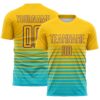 Custom Yellow Purple-Lakes Blue Gradient Pinstripe Sublimation Soccer Uniform Jersey