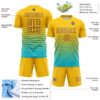 Custom Yellow Purple-Lakes Blue Gradient Pinstripe Sublimation Soccer Uniform Jersey