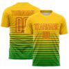 Custom Yellow Red-Grass Green Gradient Pinstripe Sublimation Soccer Uniform Jersey