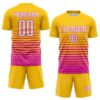 Custom Yellow White-Deep Pink Gradient Pinstripe Sublimation Soccer Uniform Jersey
