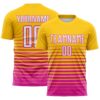 Custom Yellow White-Deep Pink Gradient Pinstripe Sublimation Soccer Uniform Jersey