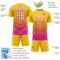 Custom Yellow White-Deep Pink Gradient Pinstripe Sublimation Soccer Uniform Jersey