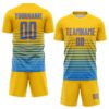 Custom Yellow Powder Blue-Orange Gradient Pinstripe Sublimation Soccer Uniform Jersey