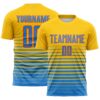 Custom Yellow Powder Blue-Orange Gradient Pinstripe Sublimation Soccer Uniform Jersey
