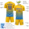 Custom Yellow Powder Blue-Orange Gradient Pinstripe Sublimation Soccer Uniform Jersey