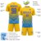 Custom Yellow Powder Blue-Orange Gradient Pinstripe Sublimation Soccer Uniform Jersey