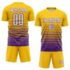 Custom Yellow White-Purple Gradient Pinstripe Sublimation Soccer Uniform Jersey