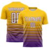 Custom Yellow White-Purple Gradient Pinstripe Sublimation Soccer Uniform Jersey