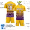 Custom Yellow White-Purple Gradient Pinstripe Sublimation Soccer Uniform Jersey