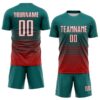 Custom Teal White-Red Gradient Pinstripe Sublimation Soccer Uniform Jersey
