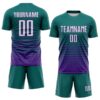 Custom Teal White-Purple Gradient Pinstripe Sublimation Soccer Uniform Jersey