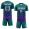 Custom Teal White-Purple Gradient Pinstripe Sublimation Soccer Uniform Jersey