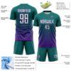 Custom Teal White-Purple Gradient Pinstripe Sublimation Soccer Uniform Jersey