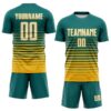 Custom Teal White-Gold Gradient Pinstripe Sublimation Soccer Uniform Jersey