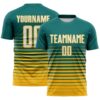 Custom Teal White-Gold Gradient Pinstripe Sublimation Soccer Uniform Jersey