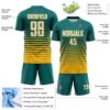 Custom Teal White-Gold Gradient Pinstripe Sublimation Soccer Uniform Jersey