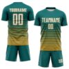Custom Teal White-Old Gold Gradient Pinstripe Sublimation Soccer Uniform Jersey