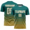 Custom Teal White-Old Gold Gradient Pinstripe Sublimation Soccer Uniform Jersey
