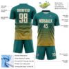 Custom Teal White-Old Gold Gradient Pinstripe Sublimation Soccer Uniform Jersey