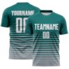 Custom Teal White-Gray Gradient Pinstripe Sublimation Soccer Uniform Jersey