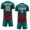 Custom Teal White-Crimson Gradient Pinstripe Sublimation Soccer Uniform Jersey