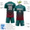 Custom Teal White-Crimson Gradient Pinstripe Sublimation Soccer Uniform Jersey