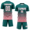Custom Teal White-Medium Pink Gradient Pinstripe Sublimation Soccer Uniform Jersey