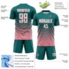 Custom Teal White-Medium Pink Gradient Pinstripe Sublimation Soccer Uniform Jersey