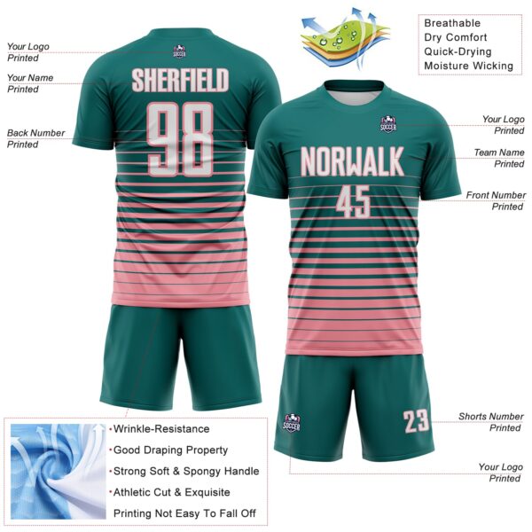 Custom Teal White-Medium Pink Gradient Pinstripe Sublimation Soccer Uniform Jersey