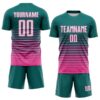 Custom Teal White-Pink Gradient Pinstripe Sublimation Soccer Uniform Jersey
