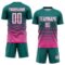 Custom Teal White-Pink Gradient Pinstripe Sublimation Soccer Uniform Jersey