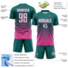 Custom Teal White-Pink Gradient Pinstripe Sublimation Soccer Uniform Jersey