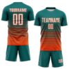 Custom Teal White-Orange Gradient Pinstripe Sublimation Soccer Uniform Jersey