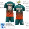 Custom Teal White-Orange Gradient Pinstripe Sublimation Soccer Uniform Jersey
