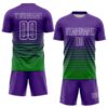 Custom Purple White-Grass Green Gradient Pinstripe Sublimation Soccer Uniform Jersey