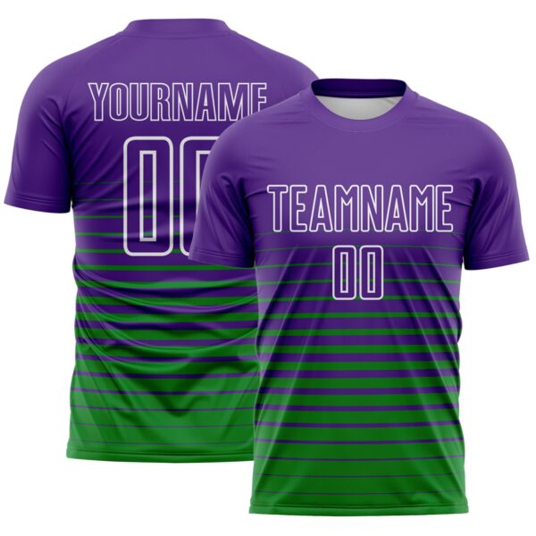 Custom Purple White-Grass Green Gradient Pinstripe Sublimation Soccer Uniform Jersey